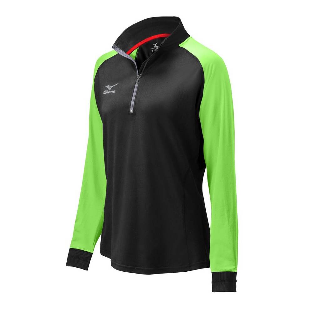 Mizuno Prime 1/2 Cipzáros Női Jacke Fekete/Zöld IMX830975